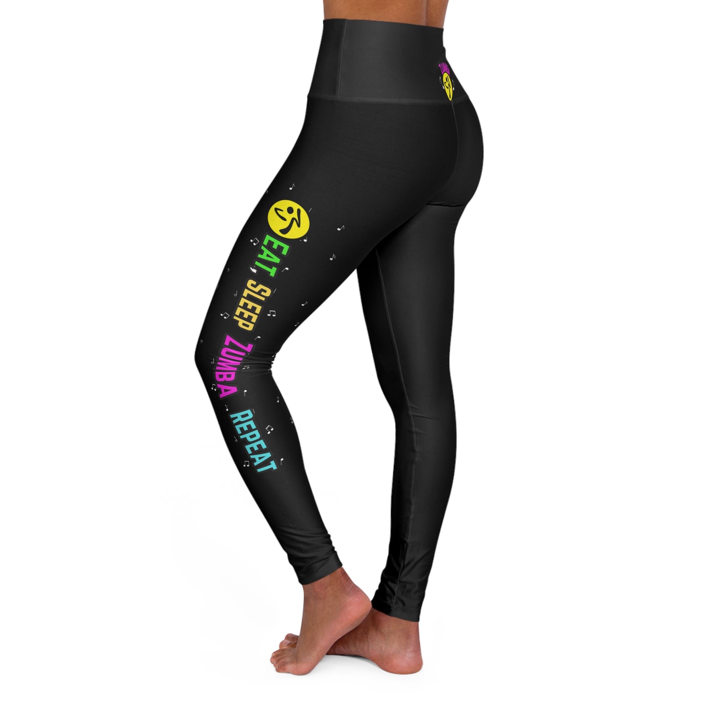 Colorful Eat, Sleep, Zumba, Repeat High Waisted Yoga Leggings (AOP)