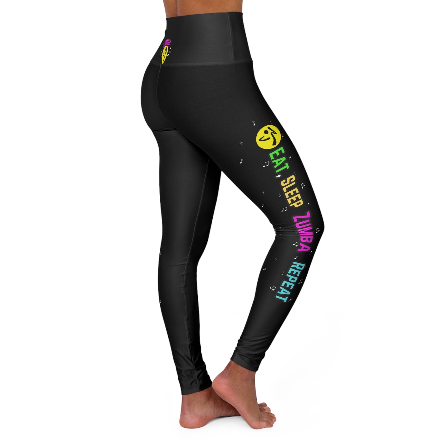 Colorful Eat, Sleep, Zumba, Repeat High Waisted Yoga Leggings (AOP)