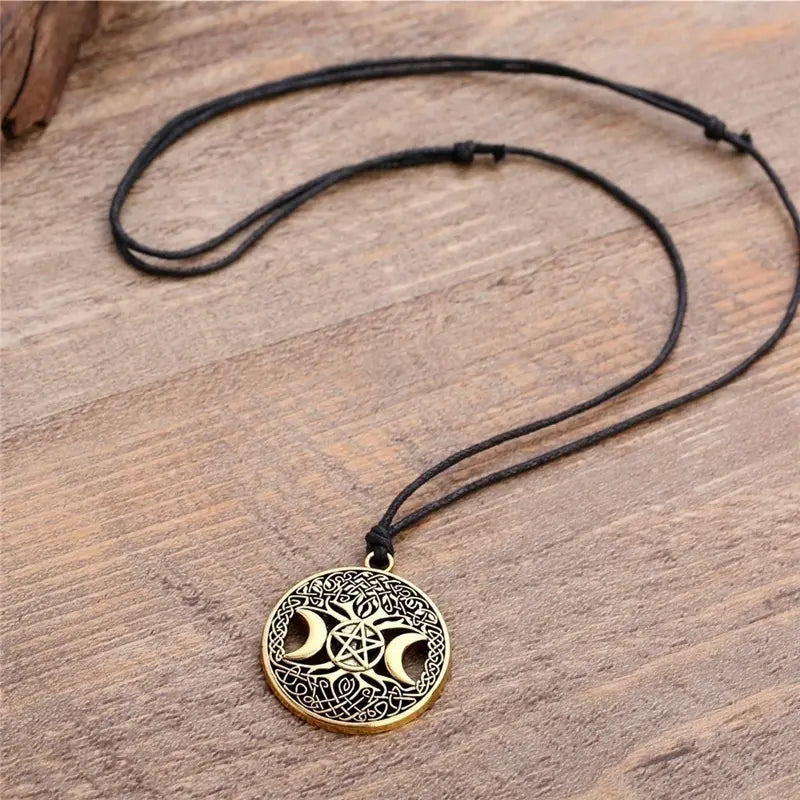 Unleash Your Viking Spirit: Men's Vintage Viking Pendant Necklace - Tree of Life and Crescent Star with Amulet Jewelry Accent