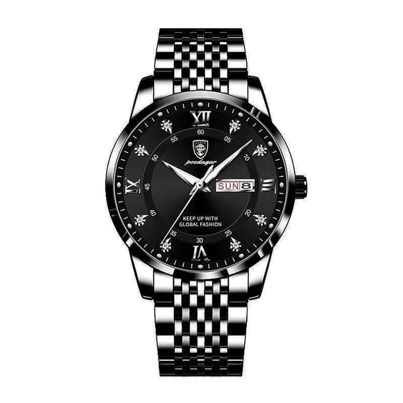 Top Quality Men's Stainless Steel Luxury Sport Watch - Waterproof, Luminous, Date Week Display, Hidden Clasp