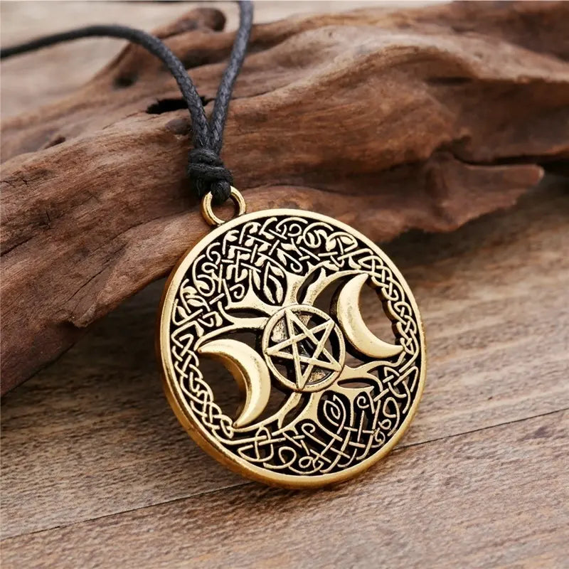 Unleash Your Viking Spirit: Men's Vintage Viking Pendant Necklace - Tree of Life and Crescent Star with Amulet Jewelry Accent