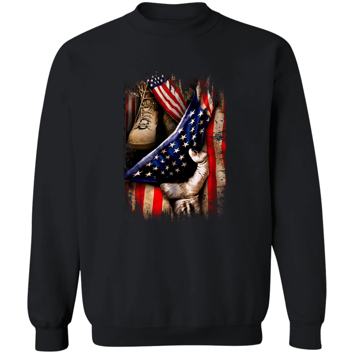 Veteran's Hand Flag Crewneck Pullover Sweatshirt