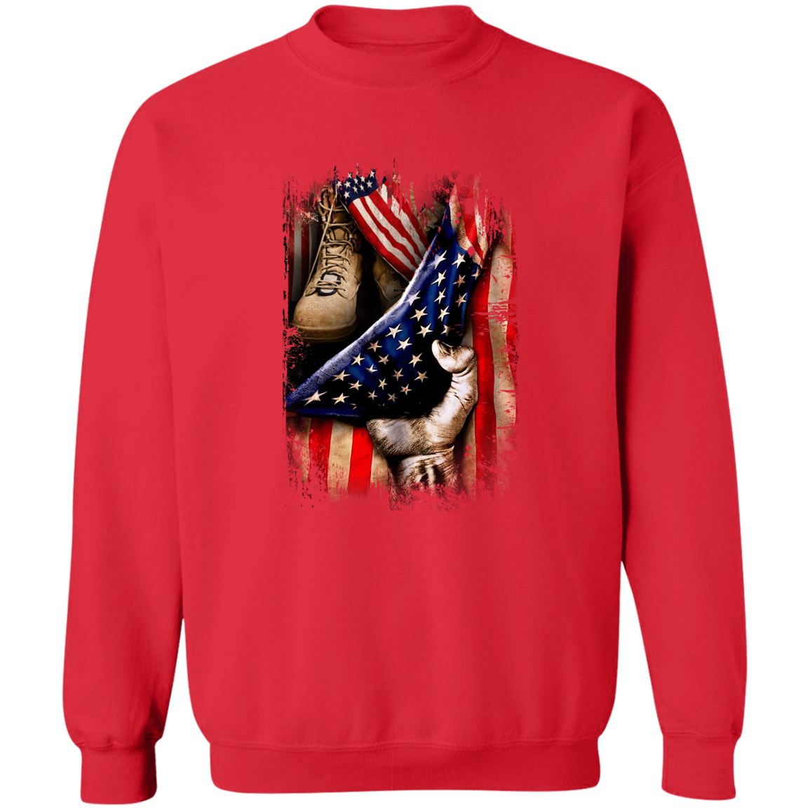 Veteran's Hand Flag Crewneck Pullover Sweatshirt