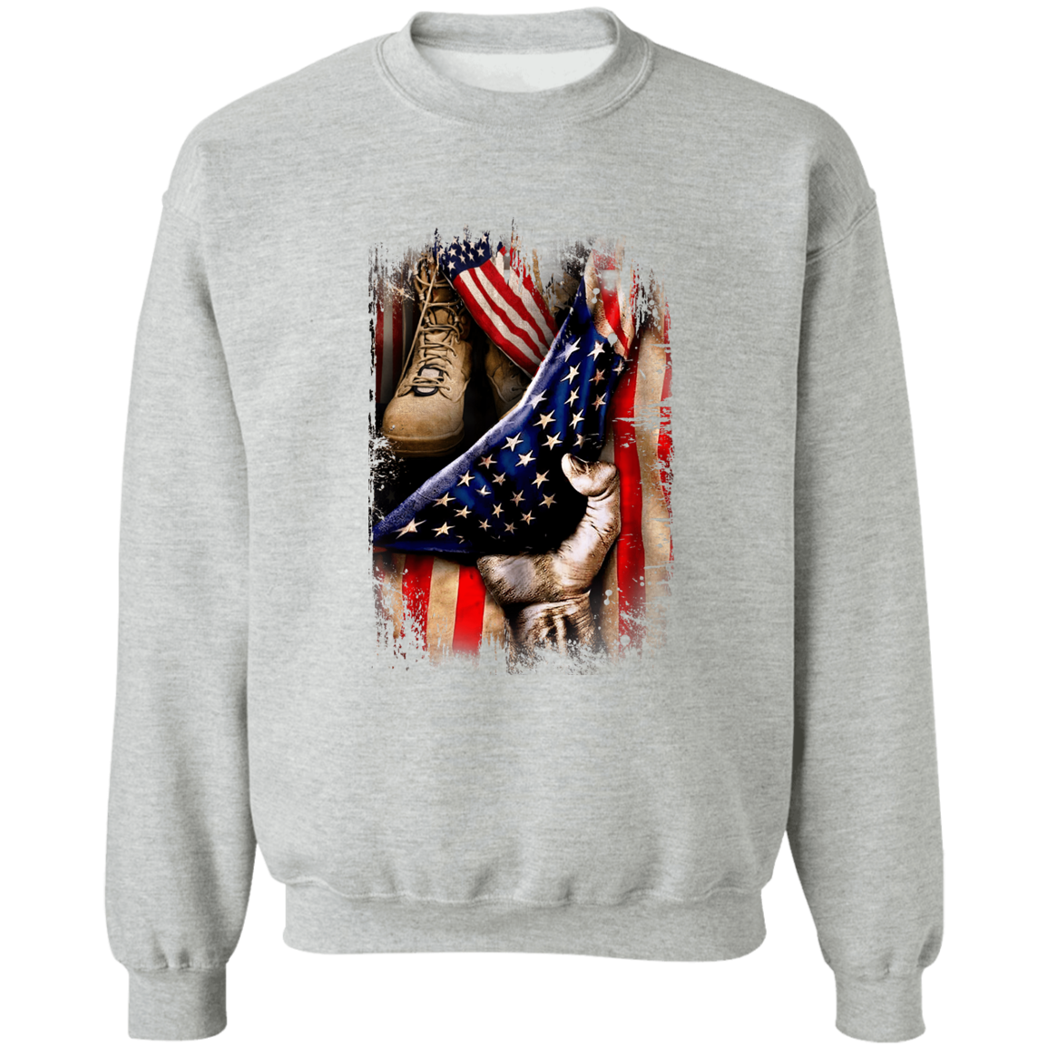 Veteran's Hand Flag Crewneck Pullover Sweatshirt