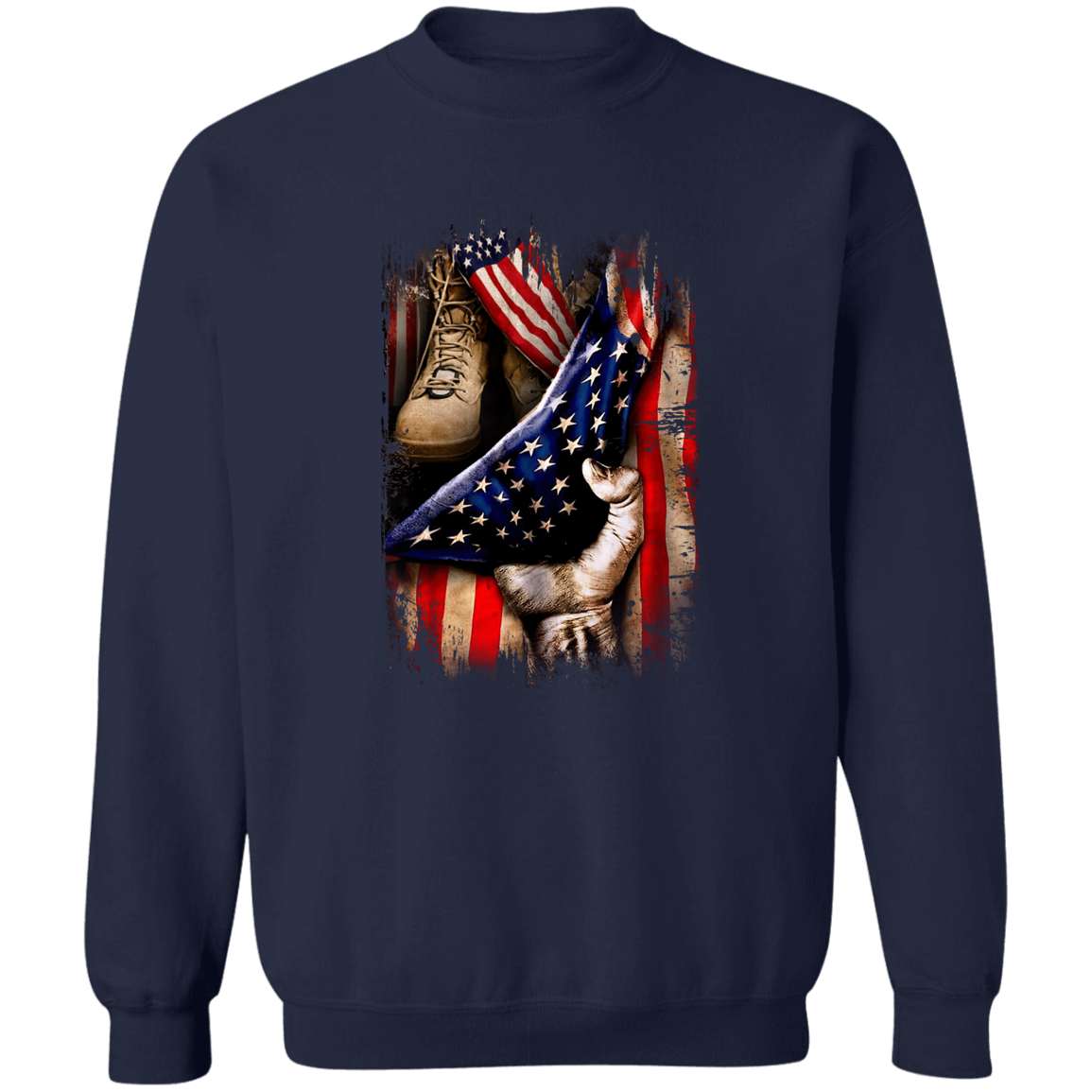 Veteran's Hand Flag Crewneck Pullover Sweatshirt