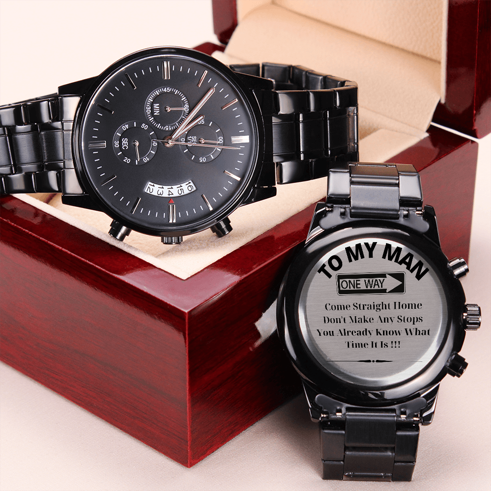 To My Man Black Chronograph Watch