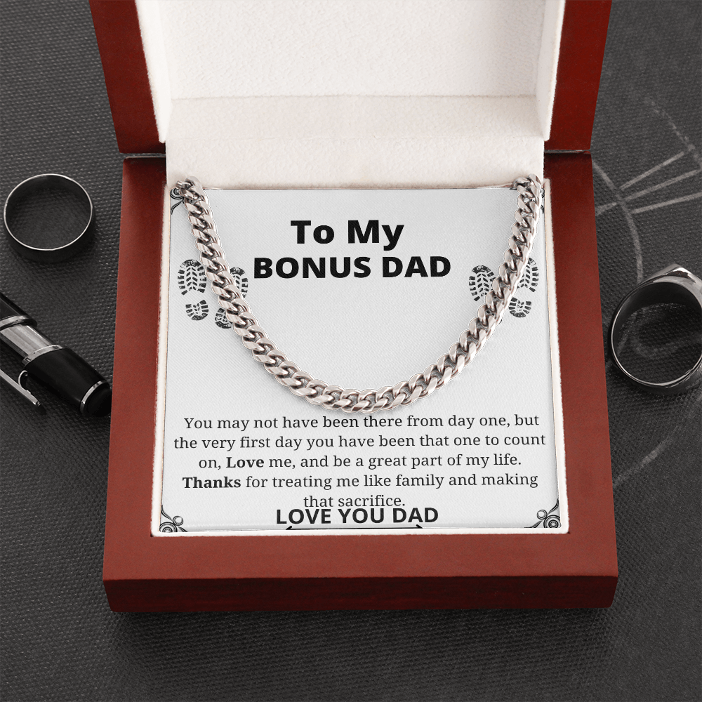 To My Bonus Dad Cuban Link Chain