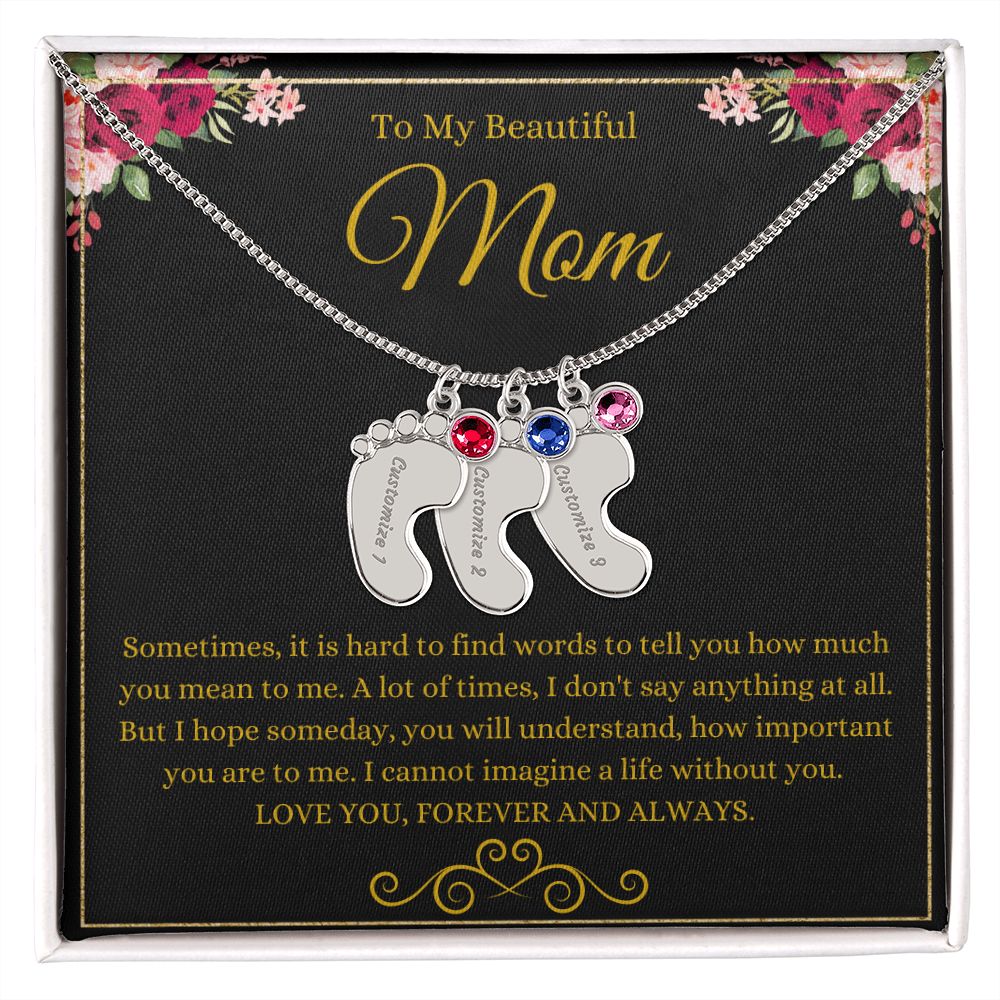 To My Beautiful Mom | Love You Forever & Always | Custom Baby Feet Necklace with Birthstone
