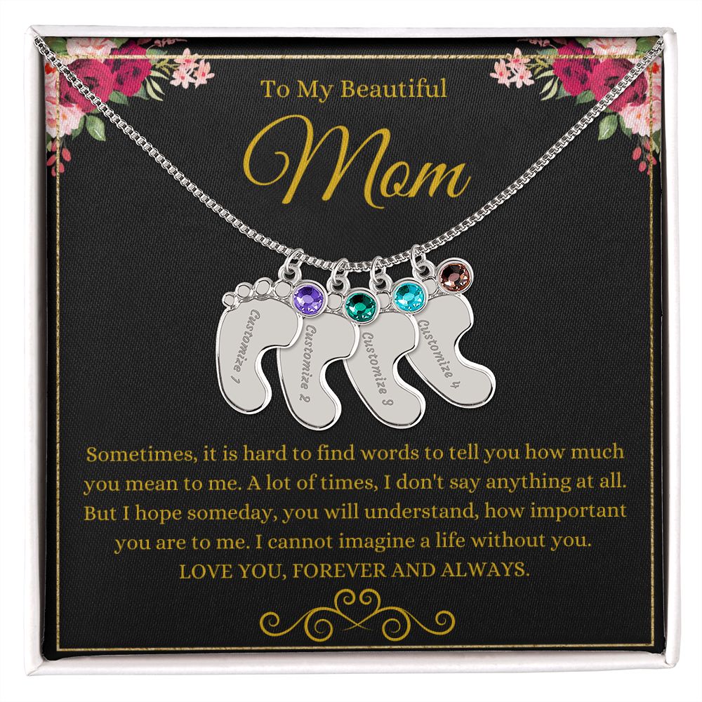 To My Beautiful Mom | Love You Forever & Always | Custom Baby Feet Necklace with Birthstone
