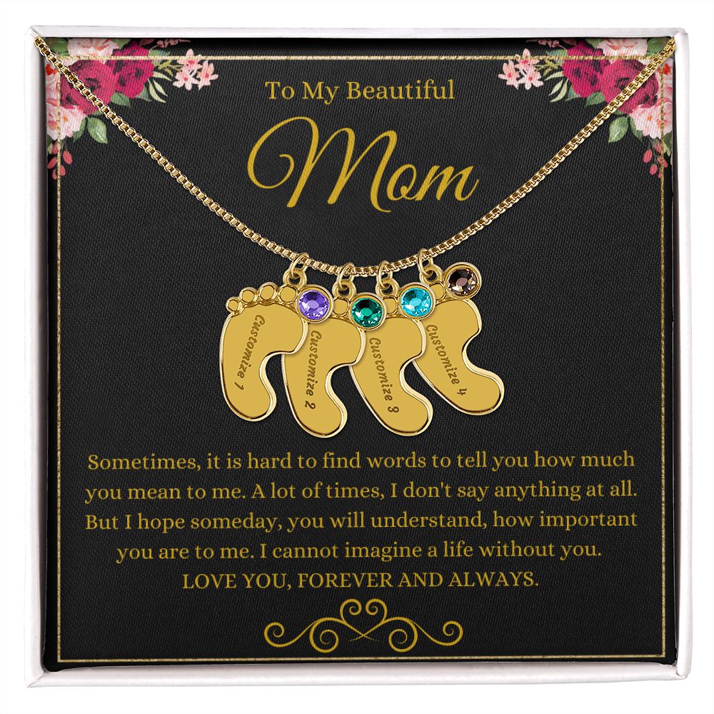 To My Beautiful Mom | Love You Forever & Always | Custom Baby Feet Necklace with Birthstone