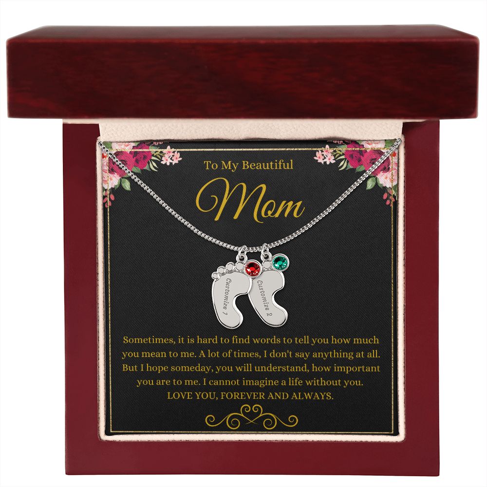 To My Beautiful Mom | Love You Forever & Always | Custom Baby Feet Necklace with Birthstone