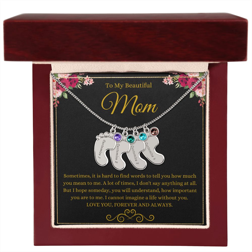 To My Beautiful Mom | Love You Forever & Always | Custom Baby Feet Necklace with Birthstone