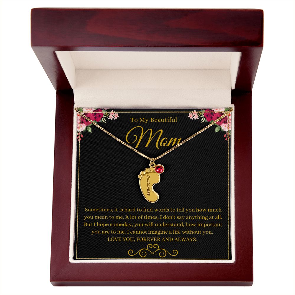 To My Beautiful Mom | Love You Forever & Always | Custom Baby Feet Necklace with Birthstone