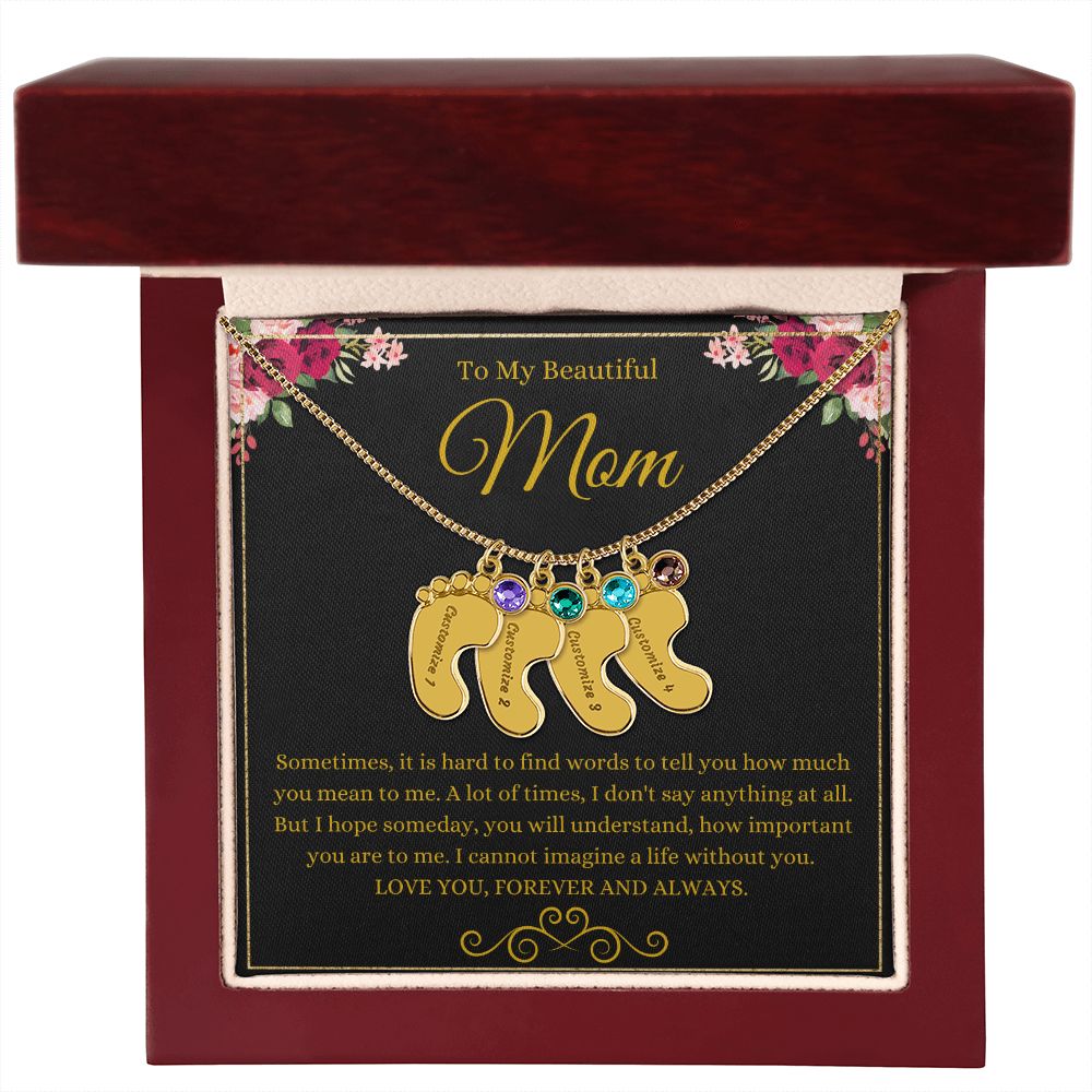 To My Beautiful Mom | Love You Forever & Always | Custom Baby Feet Necklace with Birthstone