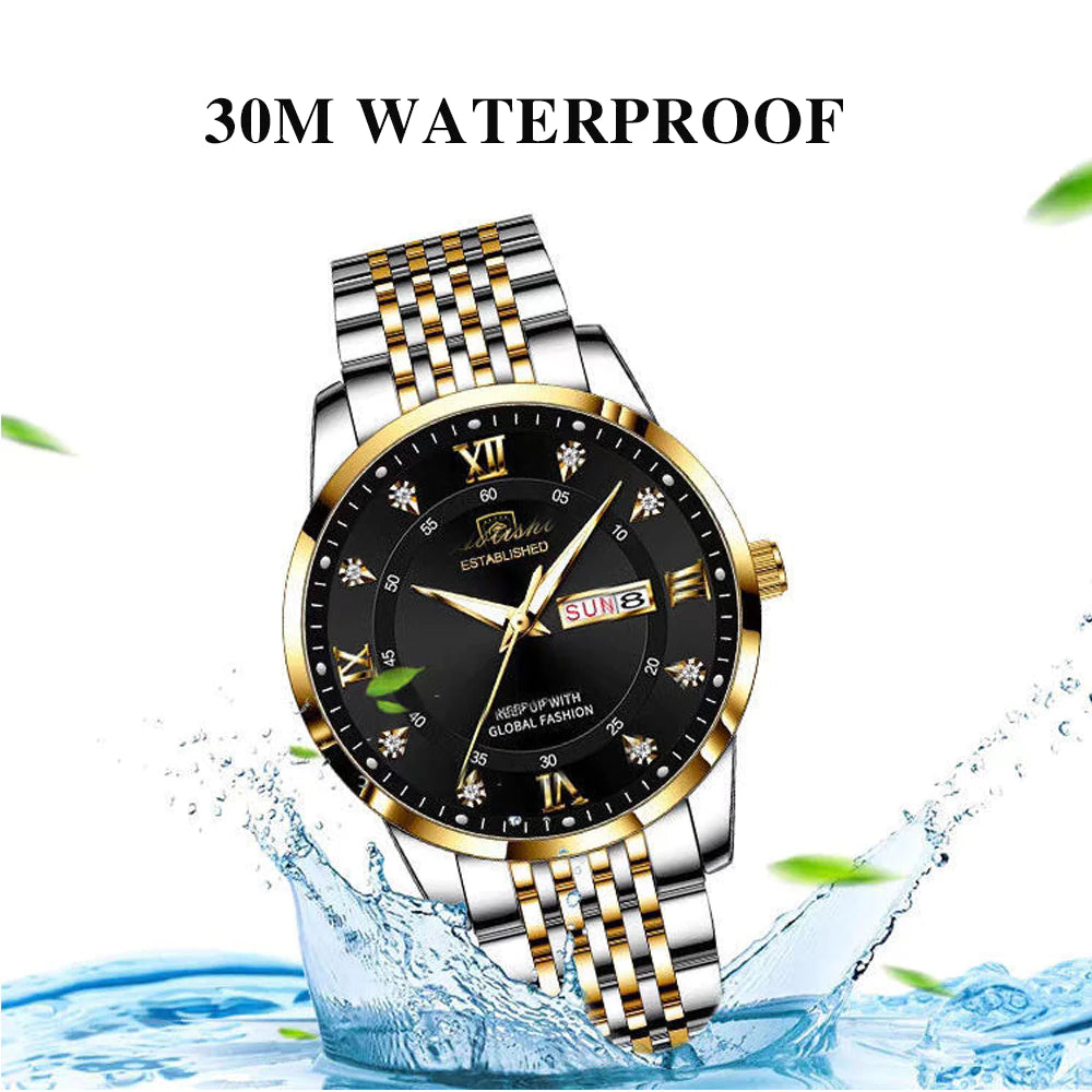 Top Quality Men's Stainless Steel Luxury Sport Watch - Waterproof, Luminous, Date Week Display, Hidden Clasp