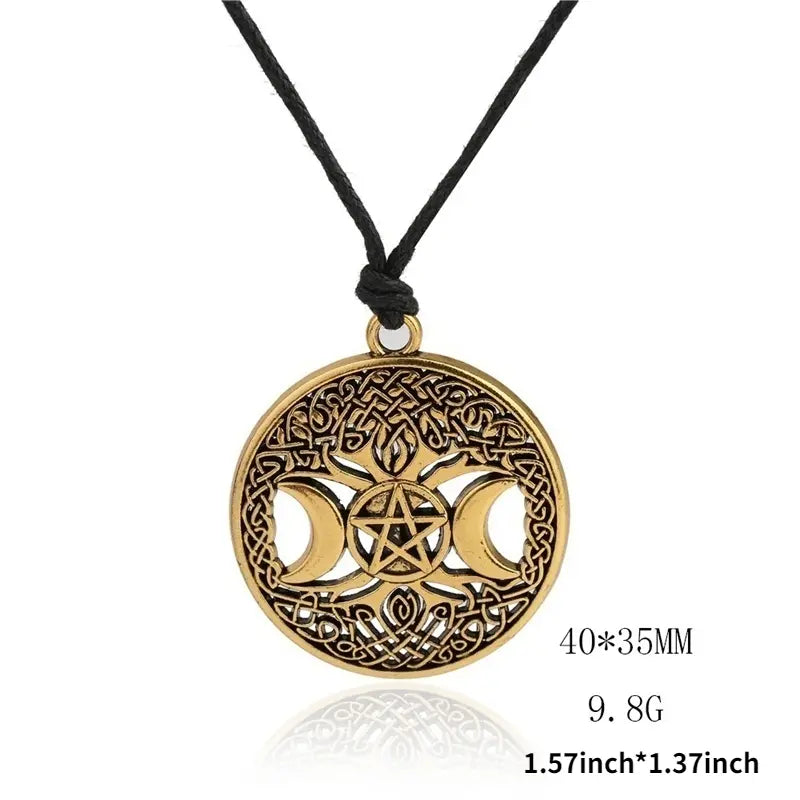 Unleash Your Viking Spirit: Men's Vintage Viking Pendant Necklace - Tree of Life and Crescent Star with Amulet Jewelry Accent